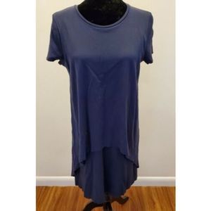 Womens COS Navy Blue Short Sleeve Jersey Tunic Shirt Dress Raw Hem Size S Small